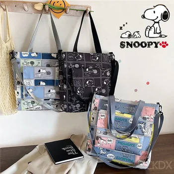 Холщовая мультяшная сумка-мессенджер Snoopy Большой емкости, модная анимационная повседневная сумка для девочек, студенческая сумка для покупок через плечо
