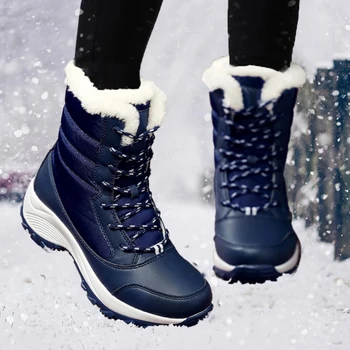 Зимние ботинки, женские плюшевые ботинки, водонепроницаемая женская обувь, женская обувь на шнуровке, сохраняющая тепло, повседневные зимние ботинки Botas Mujer